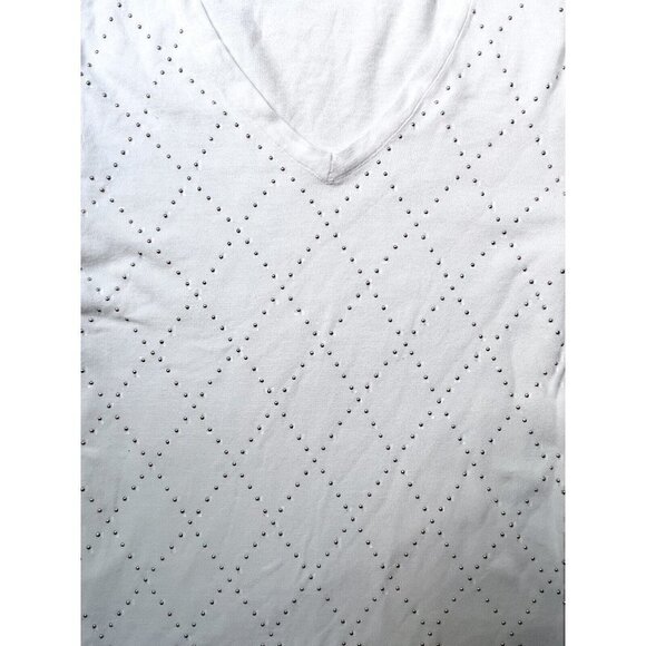 Tommy Hilfiger Gold Studded Argyle White Sweater Logo V-neck Women’s S ACADEMIA - Picture 7 of 12
